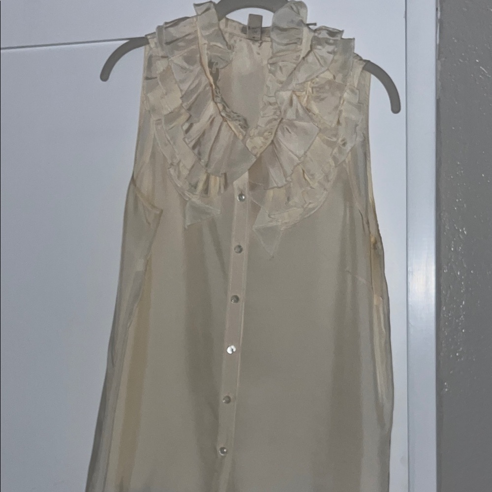 J. Crew Cream Ruffled Silk Sleeveless Cream Blouse